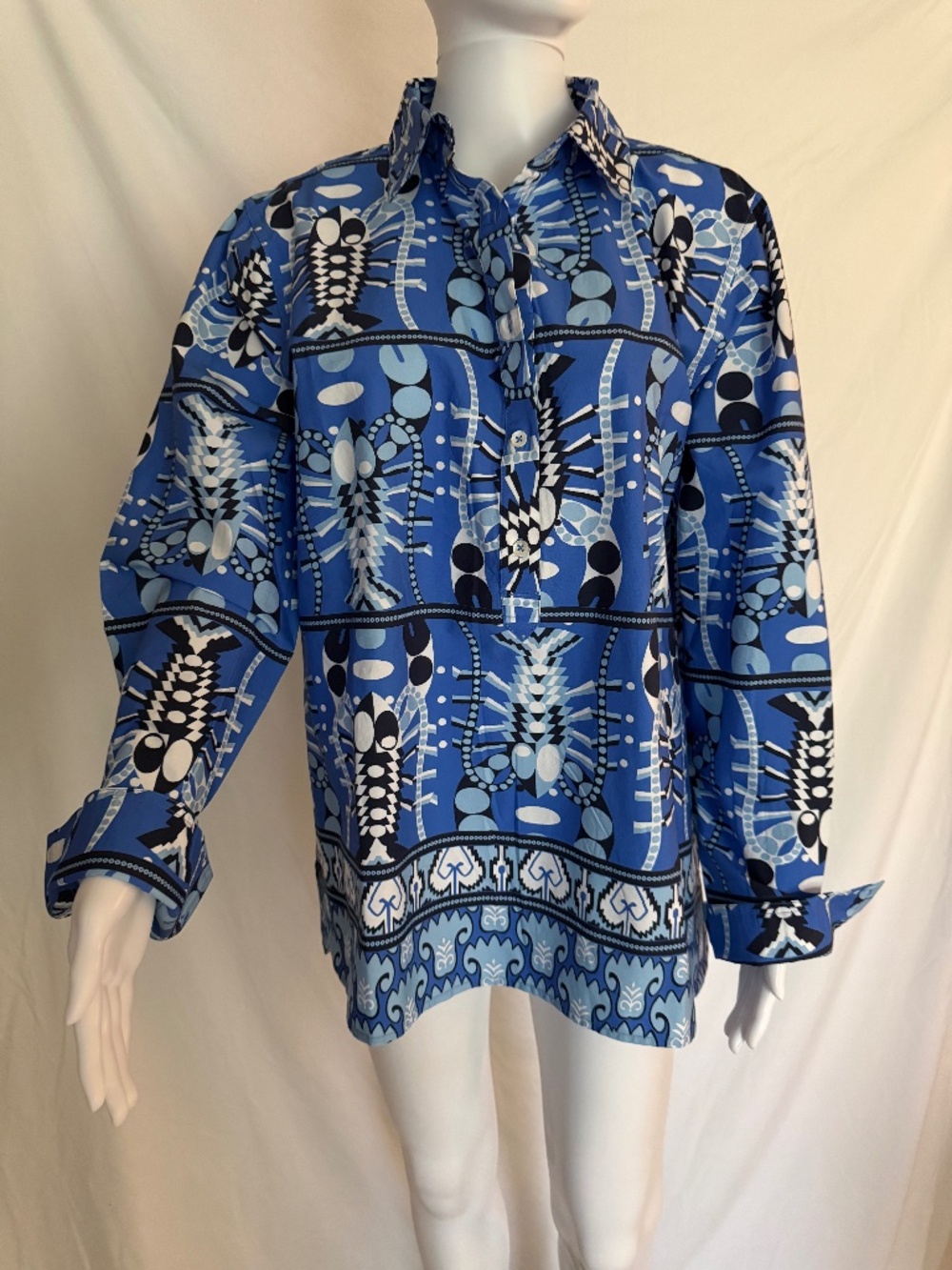 Jude Connally XL Blue Abstract Print Button Front Tunic Shirt NWT